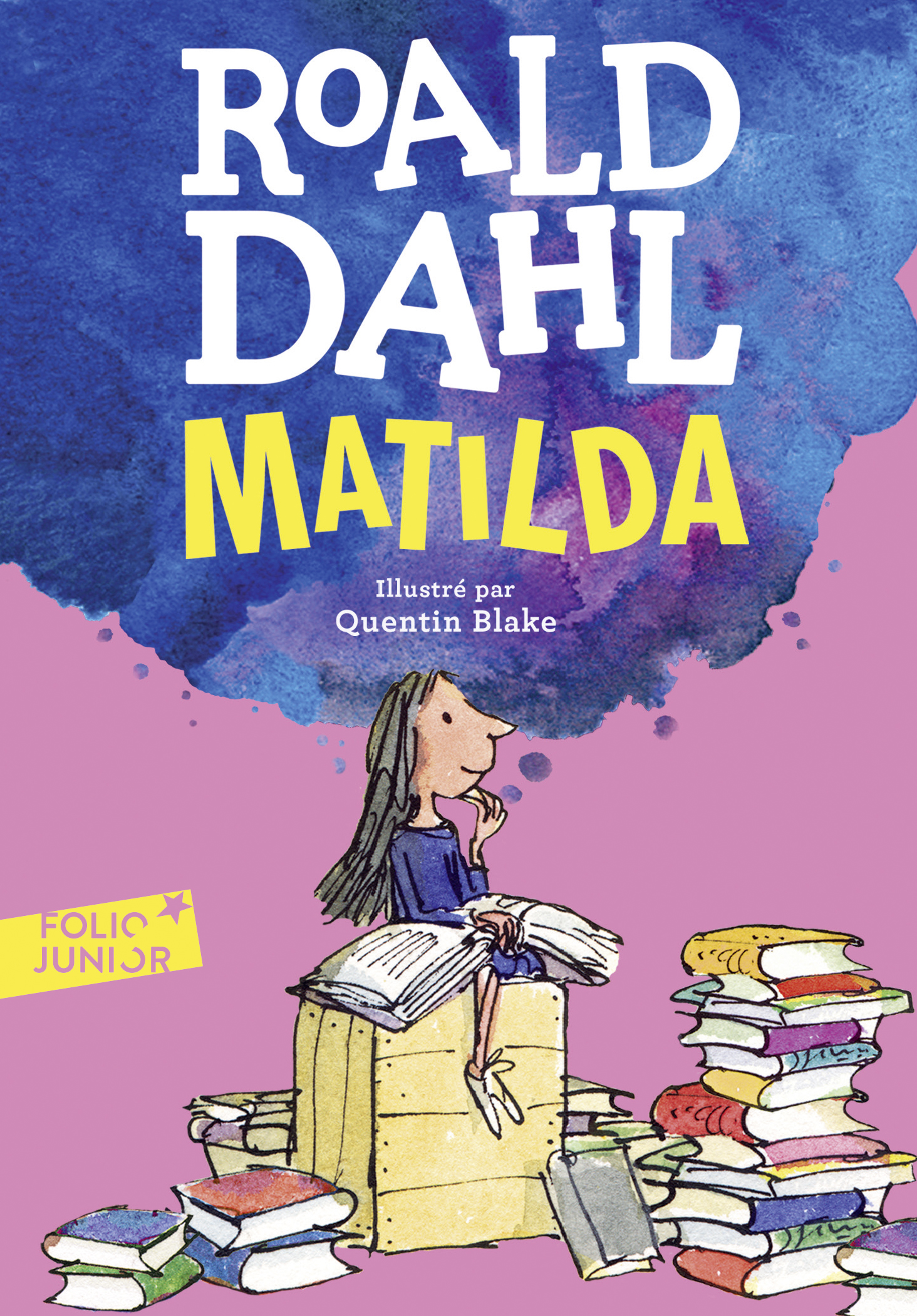Couverture de Matilda, de Roald Dahl, illustrée par Quentin Blake (Gallimard Jeunesse).